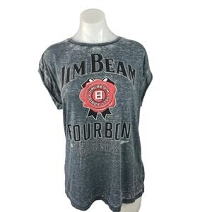 Jim Beam Gray Distressed Cap Sleeve Crew Neck Bourbon Whiskey T Shirt Size 18